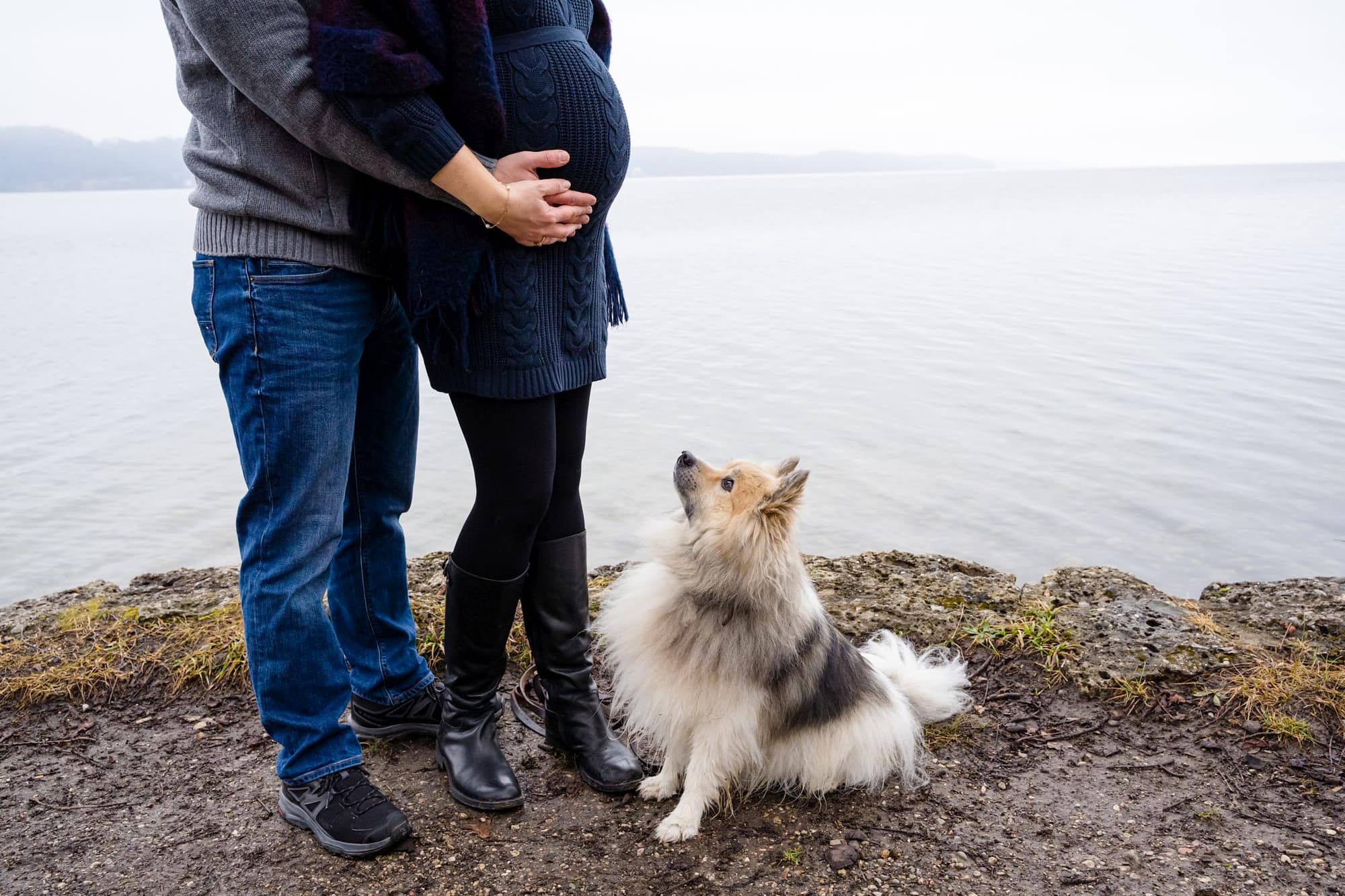 Babybauchshooting am See mit Hund Ulm Neu-Ulm